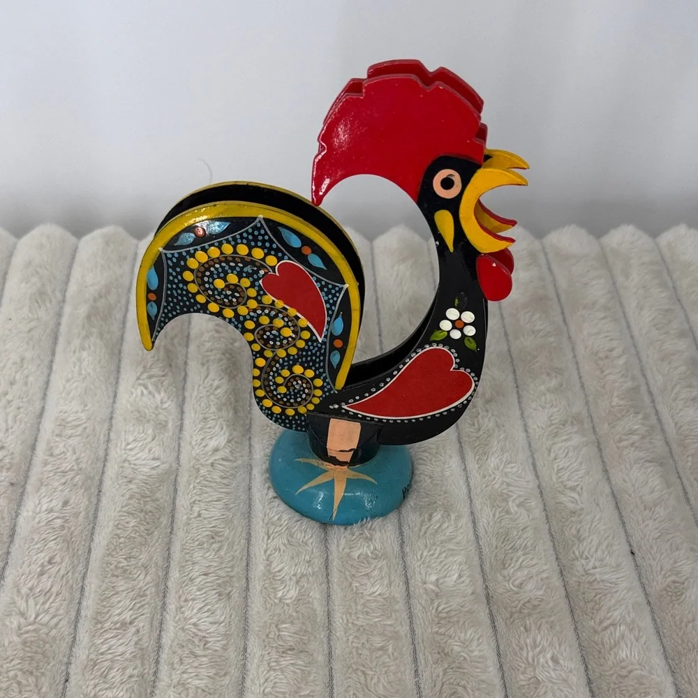 Vintage Portugal  Hand-Painted Rooster Figurine/ napkin holder